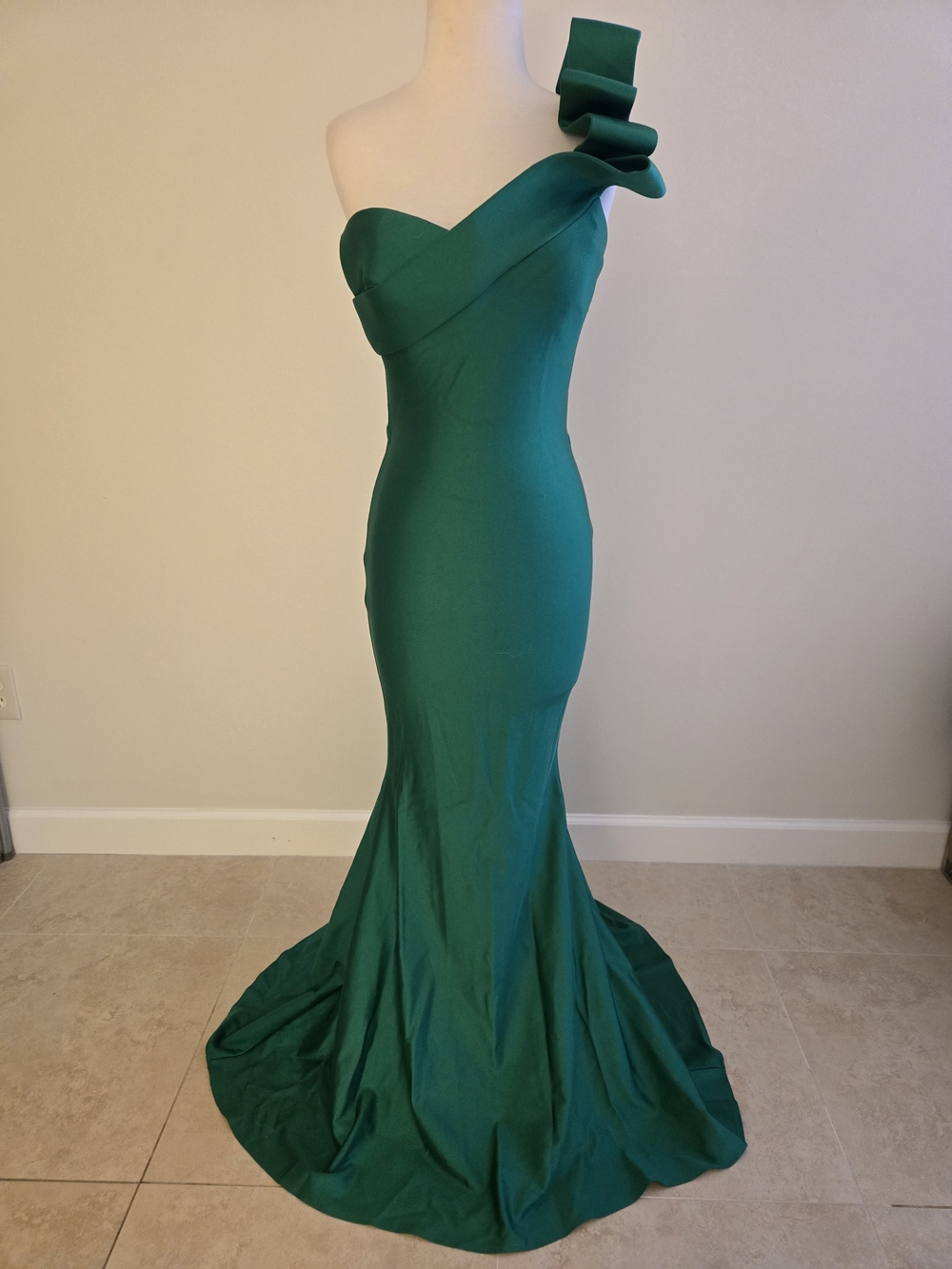Nicole Bakti Emerald One-Shoulder Mermaid Gown